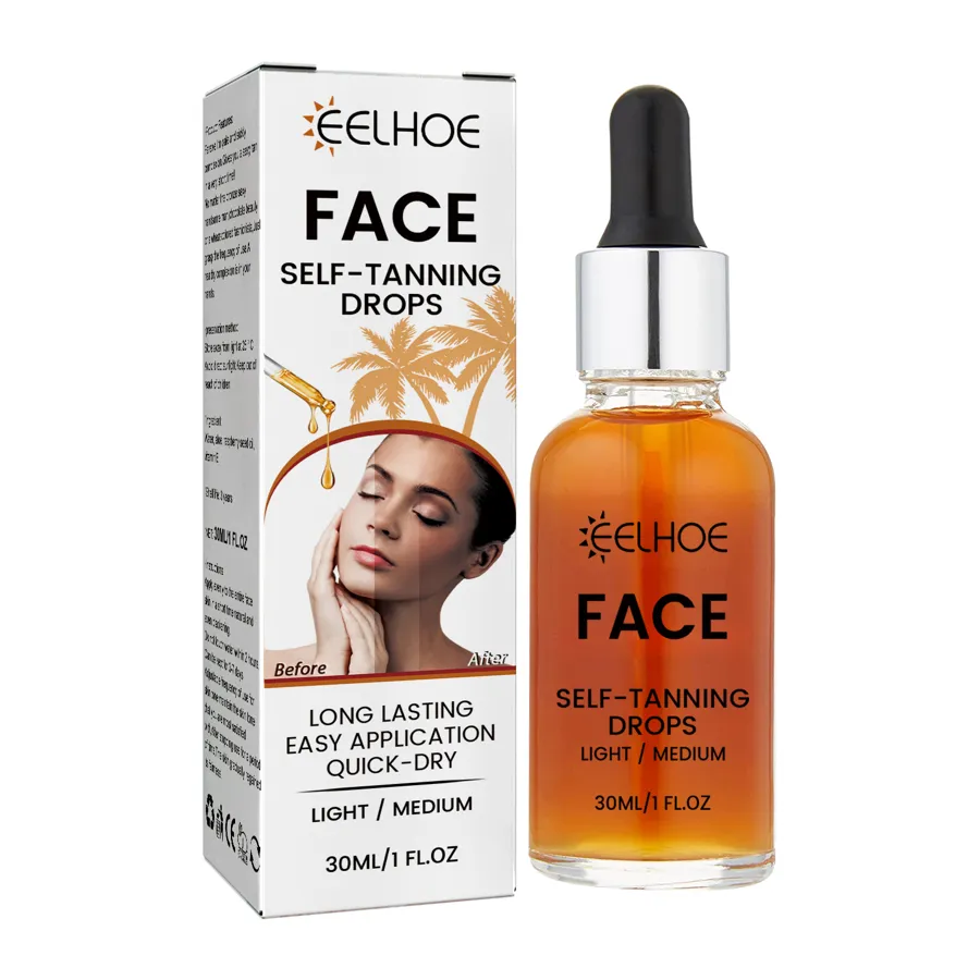 Sérum autobronceador facial de 30 ml con pipeta y su caja